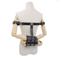 BDSM Arm Behind Back Straight Jacket,SM Leather Armbinder Restraint Bondage Harness With Handcuffs,Adult Game Sex Toy S3112