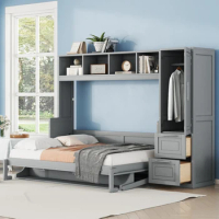 Full Size Modern Murphy Bed Wall Bed with Closet and Drawers, Space-saving Design, Integrated Storage, for Bedroom