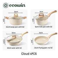 Ecowin 4pcs Cookware Set - Nonstick Pan Set Wok  Saucepan  Frying Pan  Soup pot Kitchenware Metal