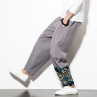 Trousers Men Harajuku Cotton Linen Harem Pants Solid Color Kimono Samurai Male Japanese Fashion Vintage Print 2022 Flax Haori