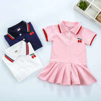 Summer Stylish Girl's Cotton Short Sleeve Pleated Skirt New Baby Girl Polo Dress Shirt Girl's Childr