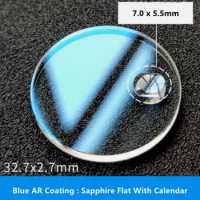 MDV-106 Flat Blue AR Coating Mineral Watch Crystal 32.7x2.7mm with Date Magnifier