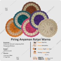 Piring Makan Anyaman Rotan Warna Asli Unik Cekung Kecil Saji Set Bulat Diameter 24cm Kualitas No 1 M
