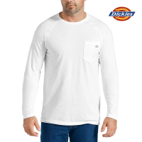 【Dickies】男款白色胸前口袋品牌Logo休閒舒適長袖T恤｜DK011770C4D