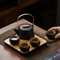 禪風黑陶茶具日式簡約提梁茶壺干泡茶盤便攜包家用禪意小套裝