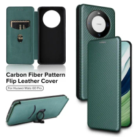 For Huawei Mate 60 Pro Case Carbon Fiber Flip Leather Cover Huawey Mate60 Mate60 60Pro 2023 Wallet Card Ring Stand Fundas Coque