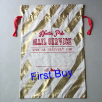 50pcs/lot Factory price cute christmas drawstring gift bags hot sale newest style gold canvas santa claus gift bag