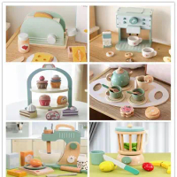 Children's Home Cooking Mini Kitchen Toy Girl Simulation Wooden Tea Set Ice Cream Rack Bread Machine kitchen s
