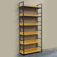 Bookcase 6 Tier Racks Steel Storage Shelf Leaning Solid Wood Bookcase Furniture Living Room Shelves Metal Book Shelves