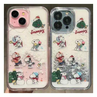 Kawaii Disney Stitch Flowing Sand Phone Case Iphone15 14 13 Snoopy Drifting Snow Soft Phone Case Creative Anime Cute Girl Gifts