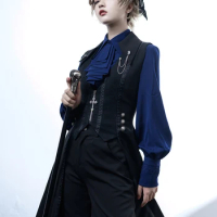 Pre-order Ouji Lolita Black and Blue Vintage Lolita, Middle Ages Little Prince Long Vest by Princess Chronicles