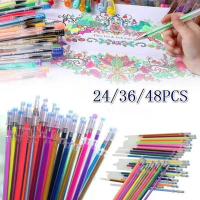 24/36/48 Sketch Color Pens Refill Metal Pastel Neon Glitter School Stationery Marker Children Writin