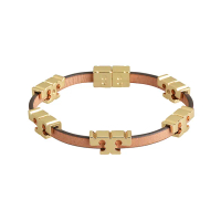 【TORY BURCH】TORY BURCH SERIF-T T字母設計小羊皮立體LOGO釦式手鍊(棕x金)