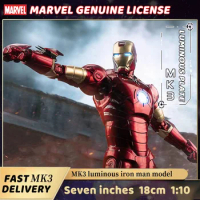 7inch/18cm hot Avengers MK3 Gift Boxed Action Figure Iron Man Tony Stark Figma with LED Hangar Gnaku Model Toys for Youth