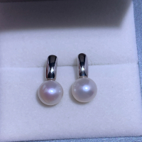 Fresh water pearl studs thick one word simple 9mm ladies right round pink bright daliy studs s925