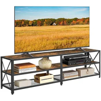 VASAGLE TV Stand, TV Console for TVs Up to 70 Inches, TV Table, 63 Inches Width, TV Cabinet with Storage Shelves, Steel Frame