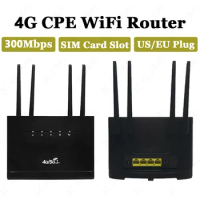 4G CPE Router 4G WIFI Router 300Mbps with SIM Card Slot Wireless Internet Router Support 32 Users 4 Antenna Hotspot US/EU Plug