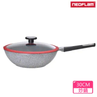 【NEOFLAM】POTE樸石系列30CM炒鍋(IH爐適用/不挑爐具/含玻璃蓋)