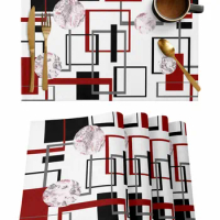 Abstract Graphic Modernist Marble Red Kitchen Dining Table Decor Accessories 4/6pcs Placemat Heat Resistant Tableware Mats