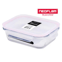 NEOFLAM 專利無膠條玻璃保鮮盒長型640ml-白上蓋粉紅膠條