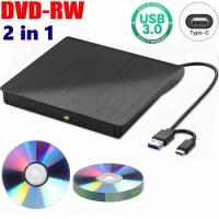 2 in 1 Type-C USB 3.0 External DVD Drive Reader Portable Ultra Slim DVD-RW CD Player Burner Writer Reader For Laptop Desktop PC