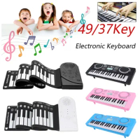 37/49-Key Hand Roll Piano Recording and Playback Built in Stereo Loudspeaker Electronic Digital Keyboard Kids Educational Toy