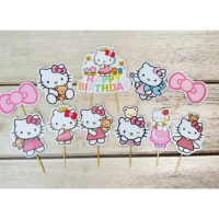 1 set topper hiasan tusukan kue cake nasi tumpeng ulang tahun happy birthday karakter hello kitty ki