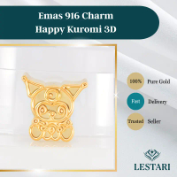 Emas 916 Charm Happy Kuromi 3D (Dengan Gelang boleh Laras) I Gold 916 Charm Happy Kuromi 3D (With Ad