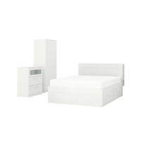 BRIMNES 臥室家具 3件組, 雙人加大床框, 白色