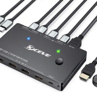 USB Type-C KVM Switch 4K@60Hz USB C Switch for 2 Computers Share 1 Monitor and 4 USB Devices.PD 100 W Power