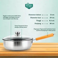 Royal Life Wokpan 24 cm Double Bottom Stainless Non Stick Gagang Kayu