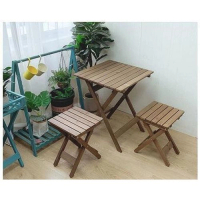 實木可折疊桌靠背椅組合（咖啡色60*60方桌+2折疊凳）