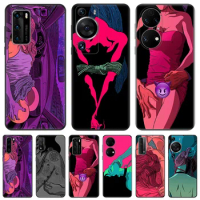 Black Matte Anti-Drop Phone Case For Huawei P60 Pro P50 P40 Lite P30 P20 P Smart Z Sexy Cute Red Lips Girl Pixel 7 6 4 5 A Cover