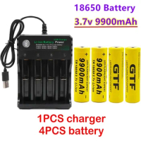 100%Original 18650 battery 3.7V 9900mAh rechargeable liion battery for Led flashlight battery 18650 battery Wholesale+USBcharger