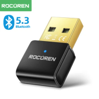 ROCOREN USB Mini Bluetooth Adapeter 5.3 5.0 For PC Wireless Mouse Bluetooth Dongle Keyboard Music Audio Receiver Transmitter