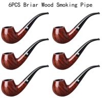 6 Pcs/Set Classic Style Briar Wood Tobacco Smoke Pipe 9mm filter cigarette holder With cleaning gift Gold or dark red optional