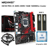 MACHINIST H81 Motherboard LGA 1150 Kit Set With Intel I5 4690 Processor DDR3 16GB(2*8GB) 1600MHz RAM Memory Cooling H81-PRO-S1