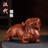 Red Sandalwood Han Dynasty Pi Xiu Decoration Wood Carving Crafts Auspicious Beast Home Office Decoration Decorations