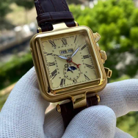 Vintage Shanghai Watch Men Luxury Automatic Watches Retro Mechanical Wristwatches Top Brand Moon Phase Clocks Antique of China