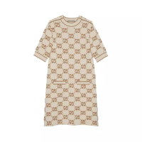 Gucci GG Wool Boucle Jacquard Mini Dress Ivory Camel