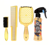 3/4pcs Barber Gold Silver Set Includes Water Spray Men Oil Head Comb Neck Brush Duster Fade Brush Hair Professional hair tool
