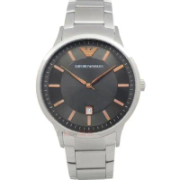 EMPORIO ARMANI 亞曼尼 AR2514手錶 時尚型男 日期 鐵灰面 玫瑰金時標 鋼帶 男錶