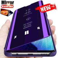 smart mirror leather flip phone covers case for samsung galaxy s22ultra s22+ s 22 s22 ultra plus 5g 2022 magnet book stand coque