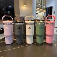 Stanley IceFlow Cup 30oz Water Bottle Termos Drinkware Flip Straw Tumbler 887ml Original Thermo Thermal Vacuum Flask Portable