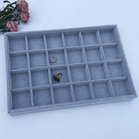 冰花絨首飾盒項鏈托盤戒指耳釘展示木質飾品散珠珠寶格子收納盒