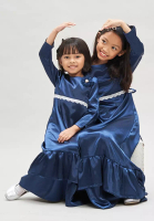 Loveaisyah Girl Navy Blue Dress with Flower Brooch Baju Hari Raya