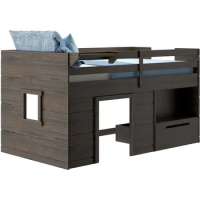 Max &amp; Lily Loft Bed Twin Size Solid Wood Low Loft Bed with Storage Drawer and Ladder Modern Farmhouse Loft Bed for Kids