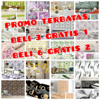 PAKET BELI 3 GRATIS 1 PROMO TERMURAH Wallpaper Sticker Dinding Motif Salur Batik Bunga Kembang Garis