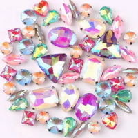 Silver claw settings 50pcs/bag shapes mix jelly candy pink glass crystal sew on rhinestone for garment shoes bags diy