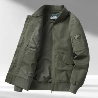 Cotton flight Jacket zipper coat stand collar pilot jacket fashion baseball bomber jacket multi pocket Cargo Jackets With Zipper